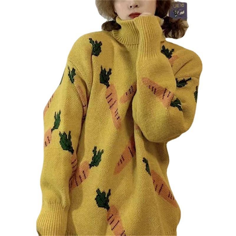 Autumn and Winter Radish Sweater Women Outside Wear Thin Pullover Lazy Wind Loose Knitted Tops for Women