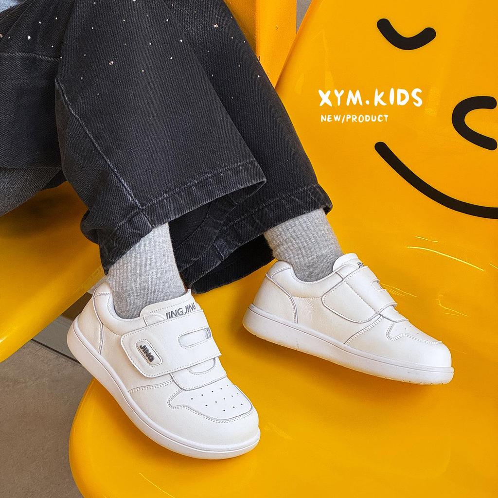 Spring 2026 Kids' Casual Velcro Shoes - Versatile White Sneakers for Boys and Girls