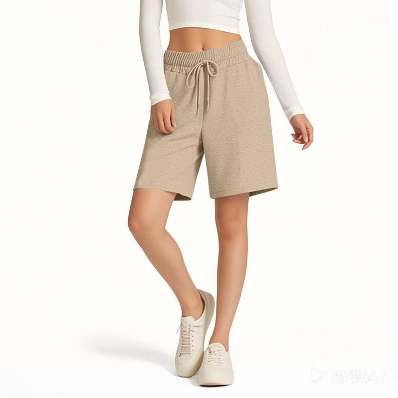 Spring Summer Loose Elastic Waist Fashionable Solid Color Casual Five Point Shorts Pants