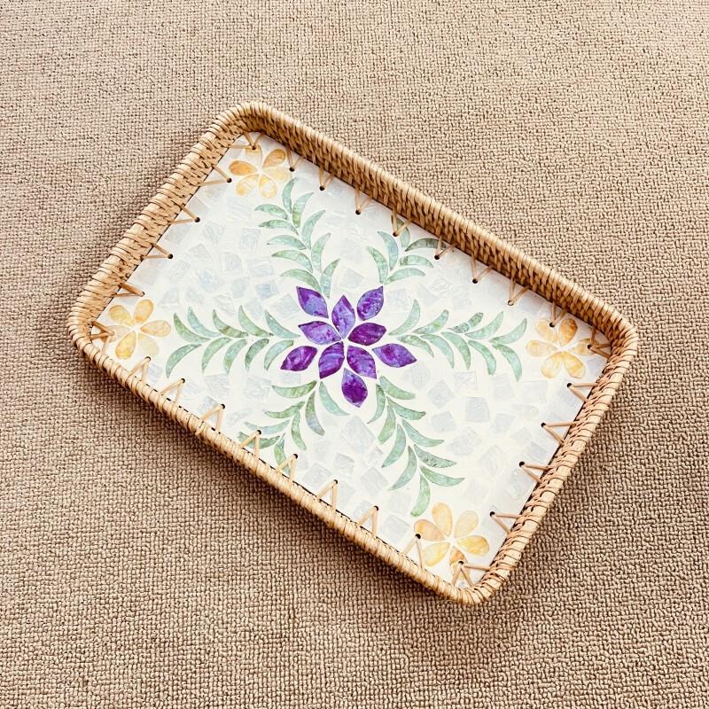 Hand-Woven Rattan Shell Storage Tray