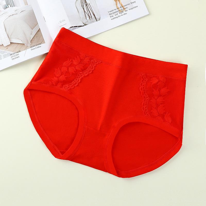 Ropa interior de algodón con encaje de cintura media para mujer: bragas transpirables, suaves y sexys de talla grande.