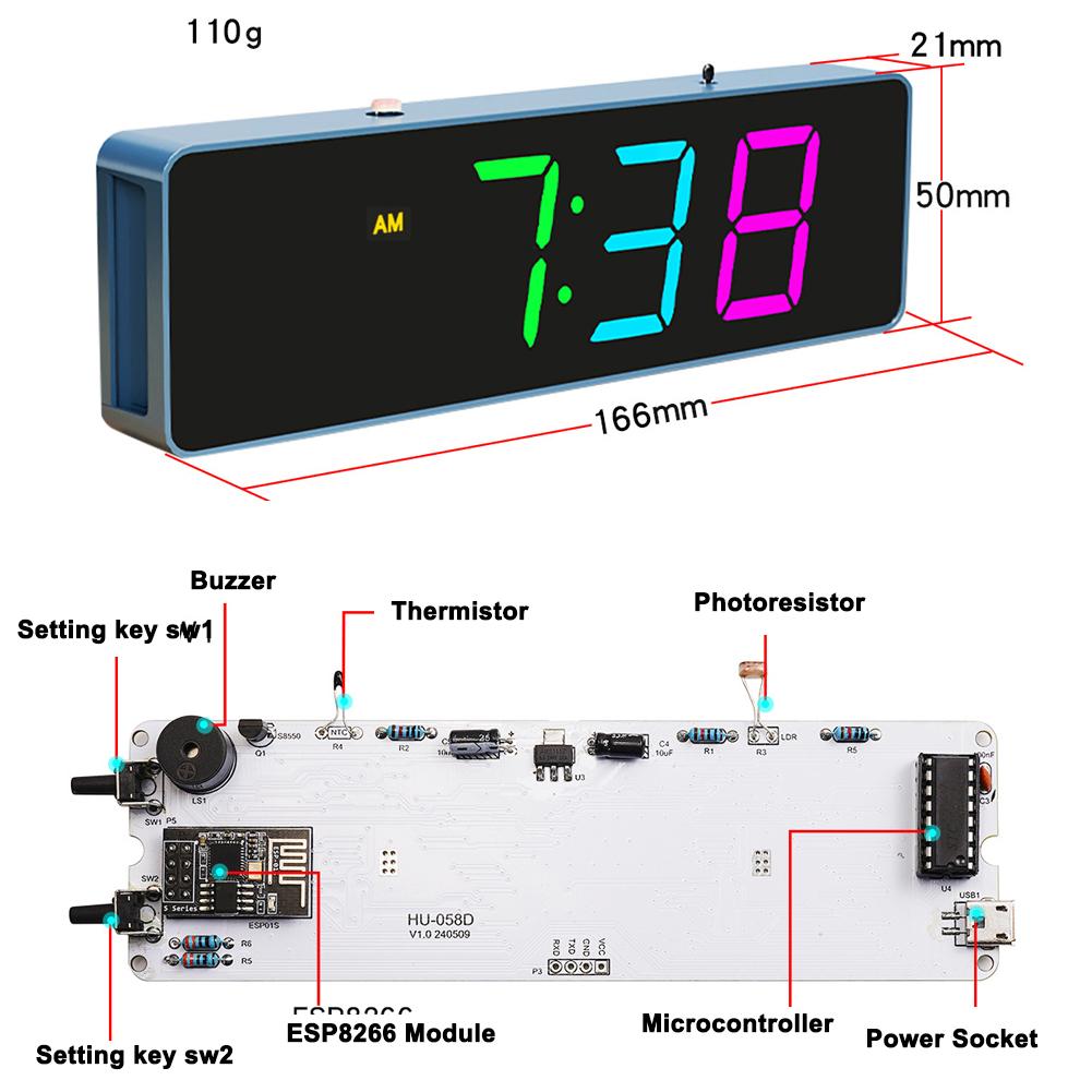 ESP8266 IoT Colorful WiFi Clock Kit Intelligent Electronic Clock DIY Welding Practice Parts Set Automatic Time
