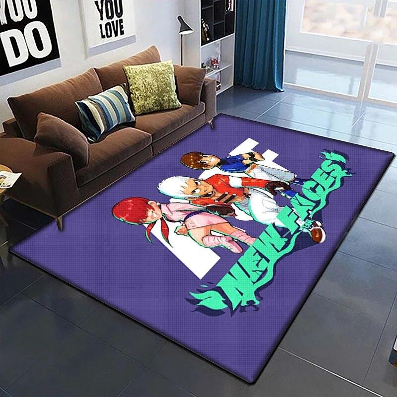KOF Anime Krásný Malovaný Koberec do Obývacího Pokoje Velký Plošný Koberec Černý Měkký Koberec Domácí Dekorace Podložky Boho Koberce Piknik