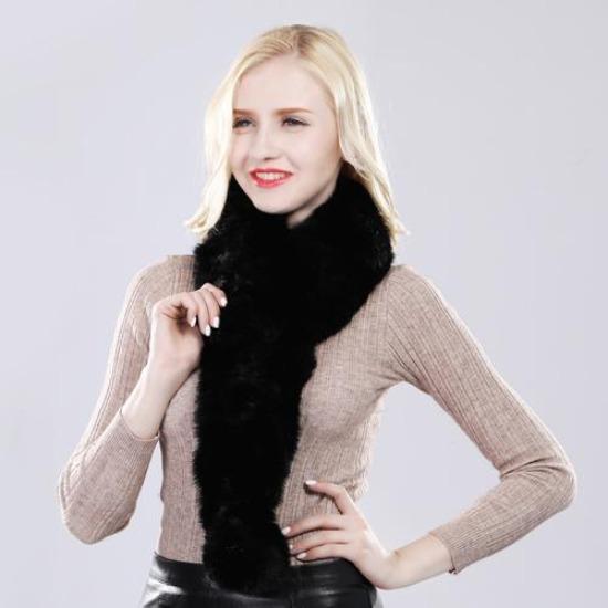 Natural Knitted Rabbit Fur Muffler Winter Women Warm Real Rabbit Fur Scarf Russia Lady Fashion Genuine Rabbit Fur Scarves