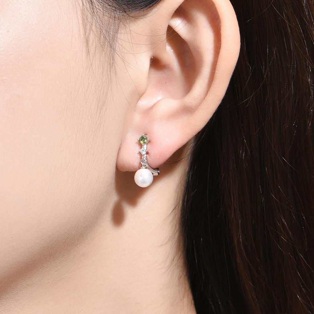 Peridot Earrings for Silver August Everyday Anniversary FH.bird Women, Pearl, Wedding, Swinging, Painless, Hypoallergenic, 925, Cute, Birthstone,