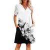 Women's Summer V-Neck Casual Beach Dresses Pod Short Sleeve Vintage Floral Print Dresses