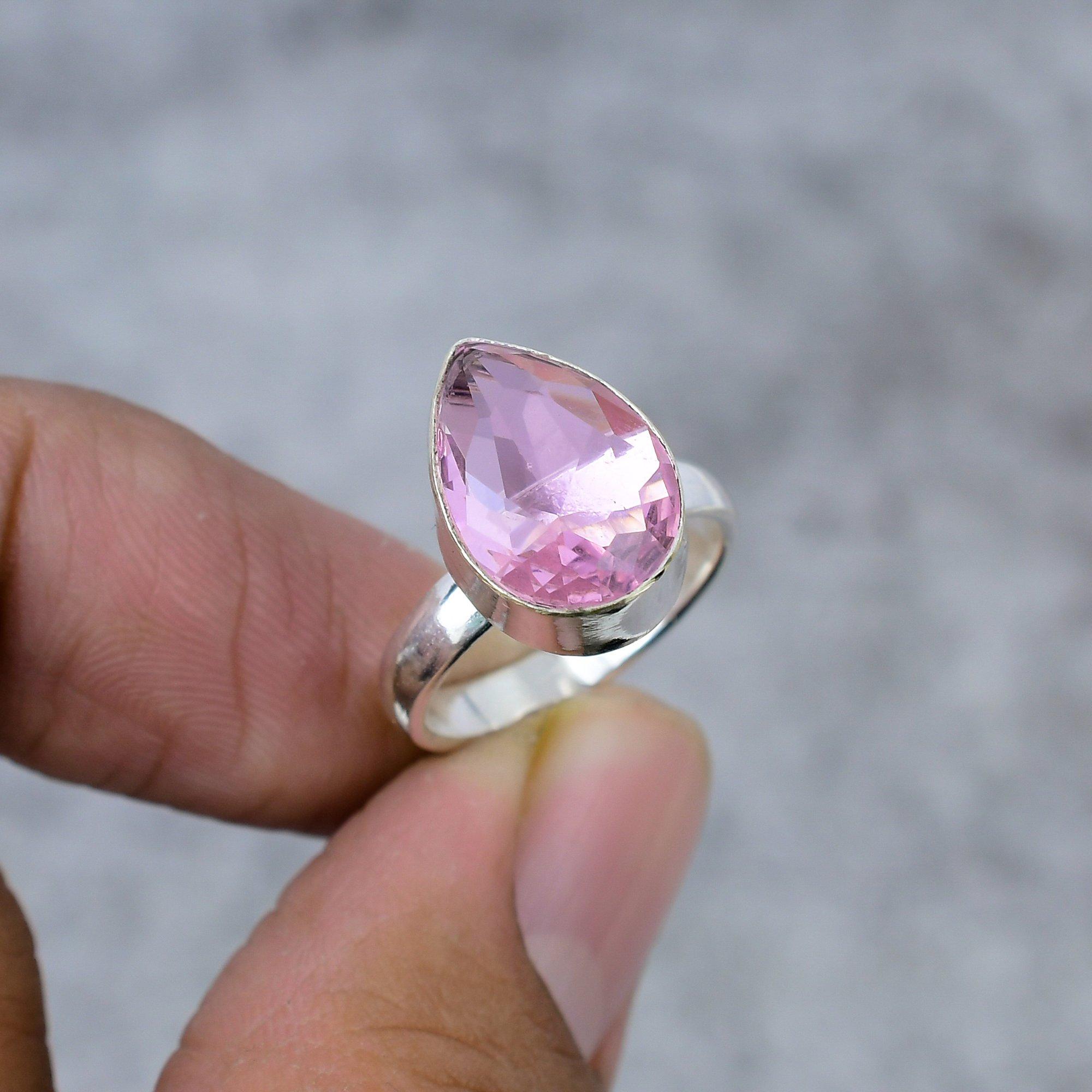 

Pink Kunzite Gemstone Handmade 925 Sterling Silver Jewelry Ring Size 8 M-279