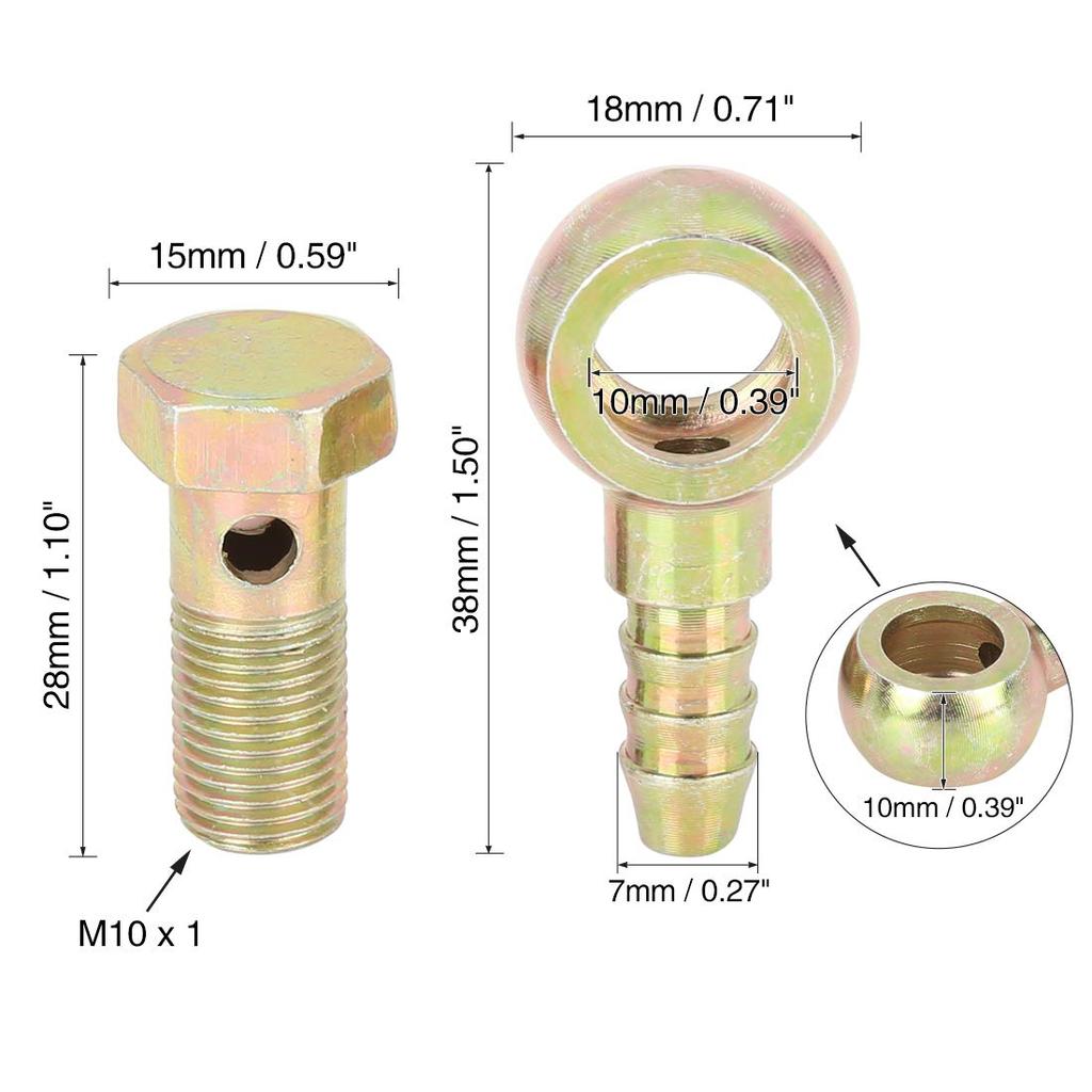 uxcell Banjo Hose 10mm Barb Bolt Fittings Banjo Bolt Washer