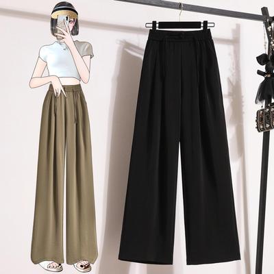 Ice-feeling Wide-leg Pants Women's Casual Retro Disc-buckled Straight Versatile Floor-mopping Pants