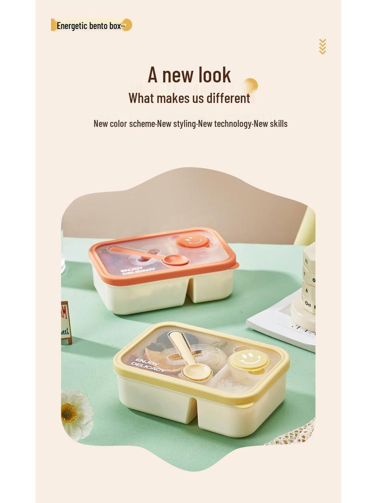 Microwaveable Bento Lunch Box with Utensils & Dressing Container