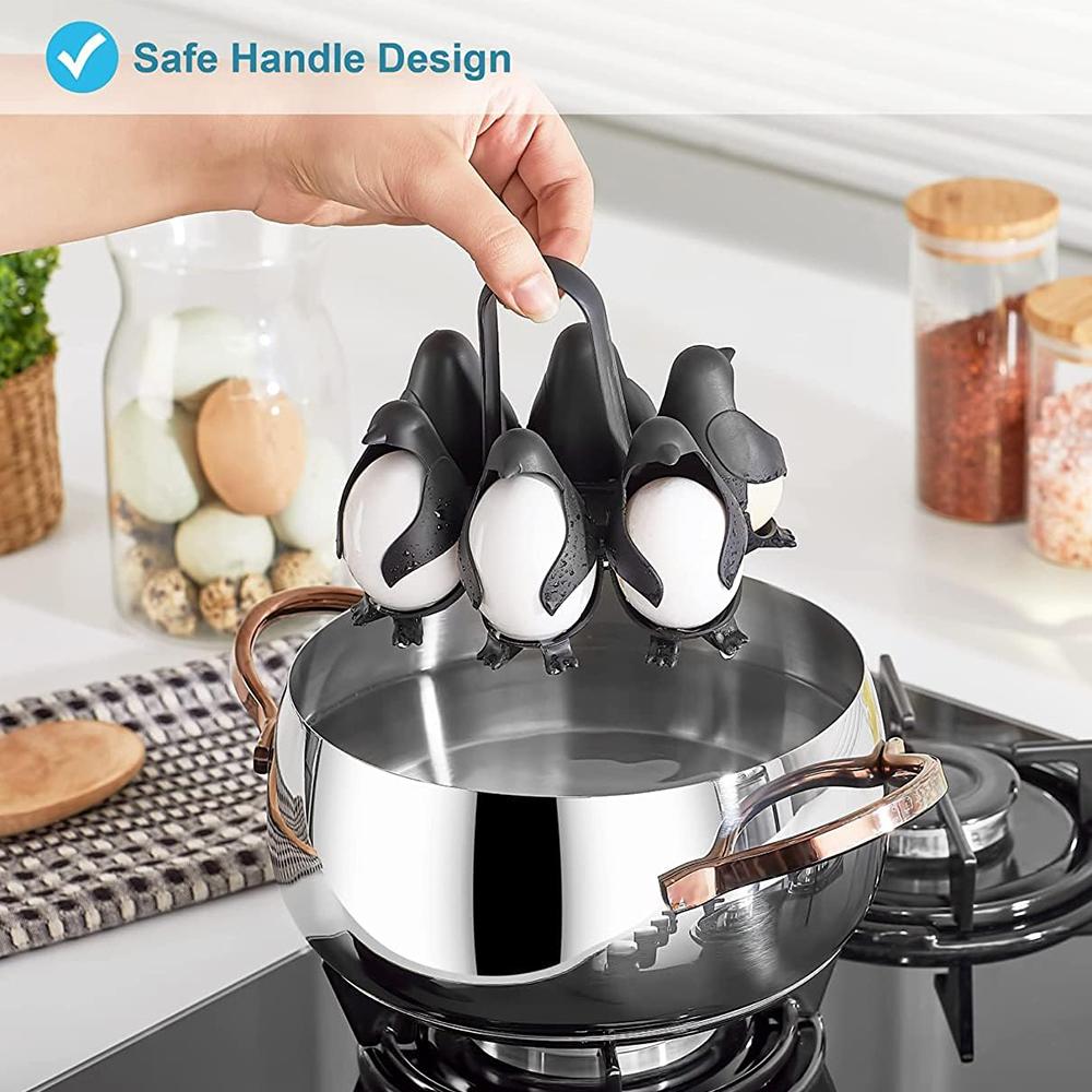 3-in-1 Penguin Egg Holder Holds 6 Eggs for Easy Cooking and Storage, Black