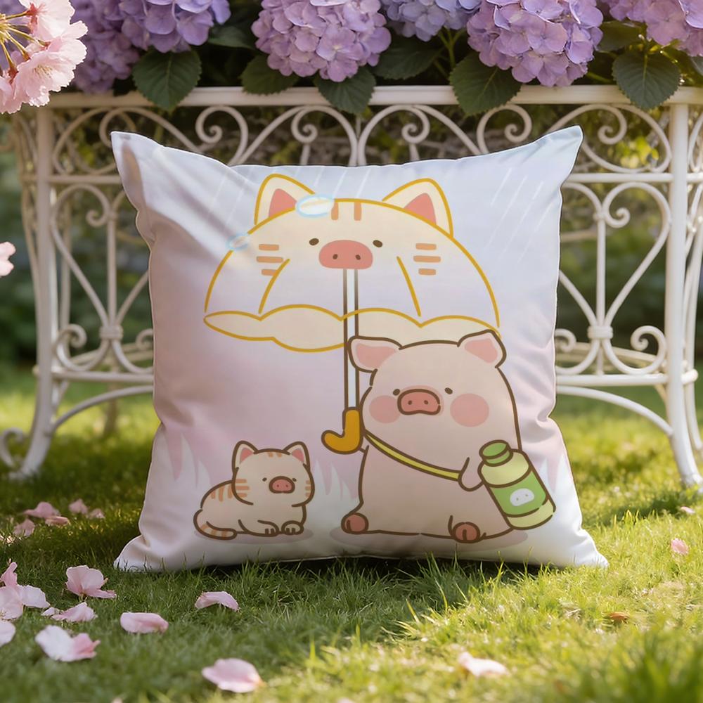 Cartoon L-Lulu Pig Pink Cushion Cover Home & Car Dual-Scene Pillow Cover: Reversible for Premium Comfort