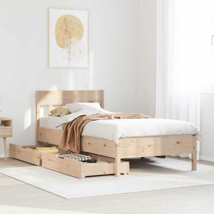 VidaXL Cadre de lit avec tête de lit 90x190 cm bois de pin massif, meuble de chambre à coucher, sommier, lit en bois, lit, 3301887