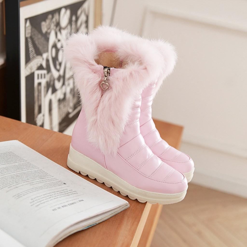 Women's snow boots winter new flat-bottomed slope heel rabbit fur short boots large size warm plush short boots