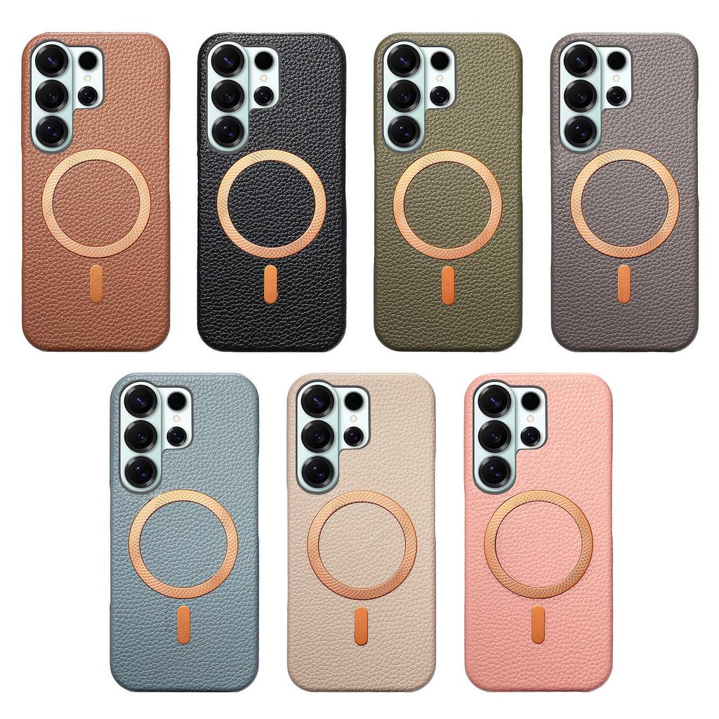 Original Premium Lychee Magnetic Leather Case For Samsung S26 Ultra S25 Plus S24 A36 A17 A07 for Magsafe Anti-Fall Protect Cover