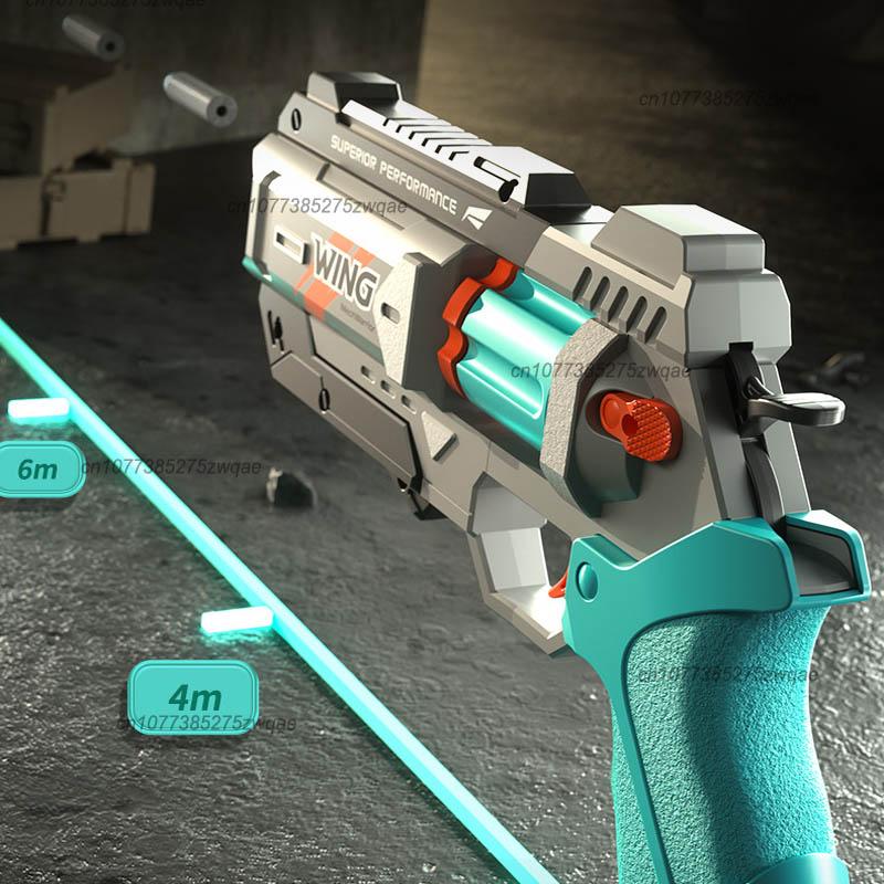 Children's Mechanical Linkage 6-round Revolver Soft Bullet Gun Can Fire Toy Gun, Boys' Outdoor Chicken Eating Pistol Model