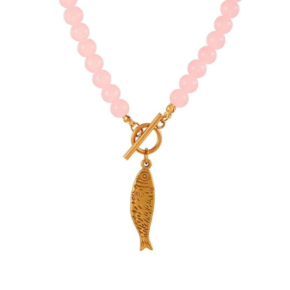 Small Size Fish Necklace Elegant Glass Bead Necklace Gift Titanium Steel Necklace Commute розовый