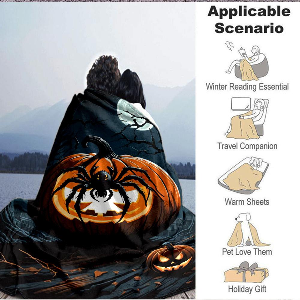 1pc Halloween Pumpkin, Spider Blanket Lightweight Flannel Blanket Throw Blanket For Sofa, Bed, Travel, Camping, Livingroom, Couch, Chair, And Bed Yy25