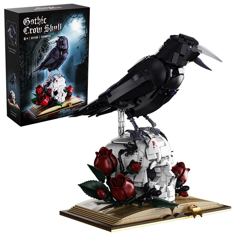 Creative 1358Pcs Crow Skull Magic Book Building Blocks Gothic Crossbones Home Decoration Assembly Bricks MOC Toys Halloween Gift