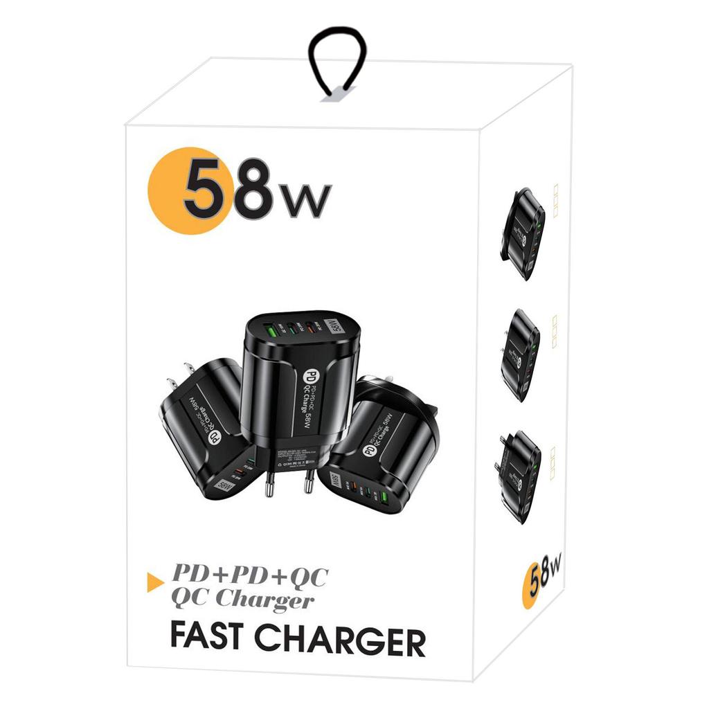 58W Multi-Plug Fast Charger with Dual USB & Type-C PD Ports