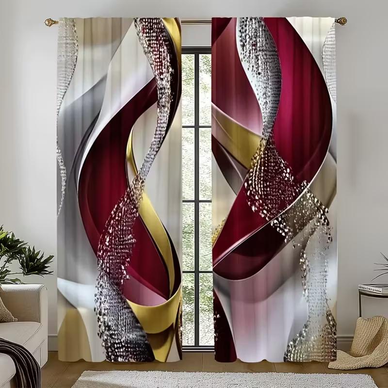 2 st Gardiner med tryck av röda ränder i kristall, lämpliga för sovrum, vardagsrum, köksinredning, heminredning, fönsterdekoration