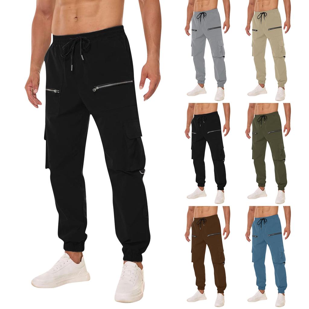 Pánská kombinéza se stahovací šňůrkou Ležérní kalhoty s více kapsami Turistické kalhoty Bavlněné keprové kalhoty