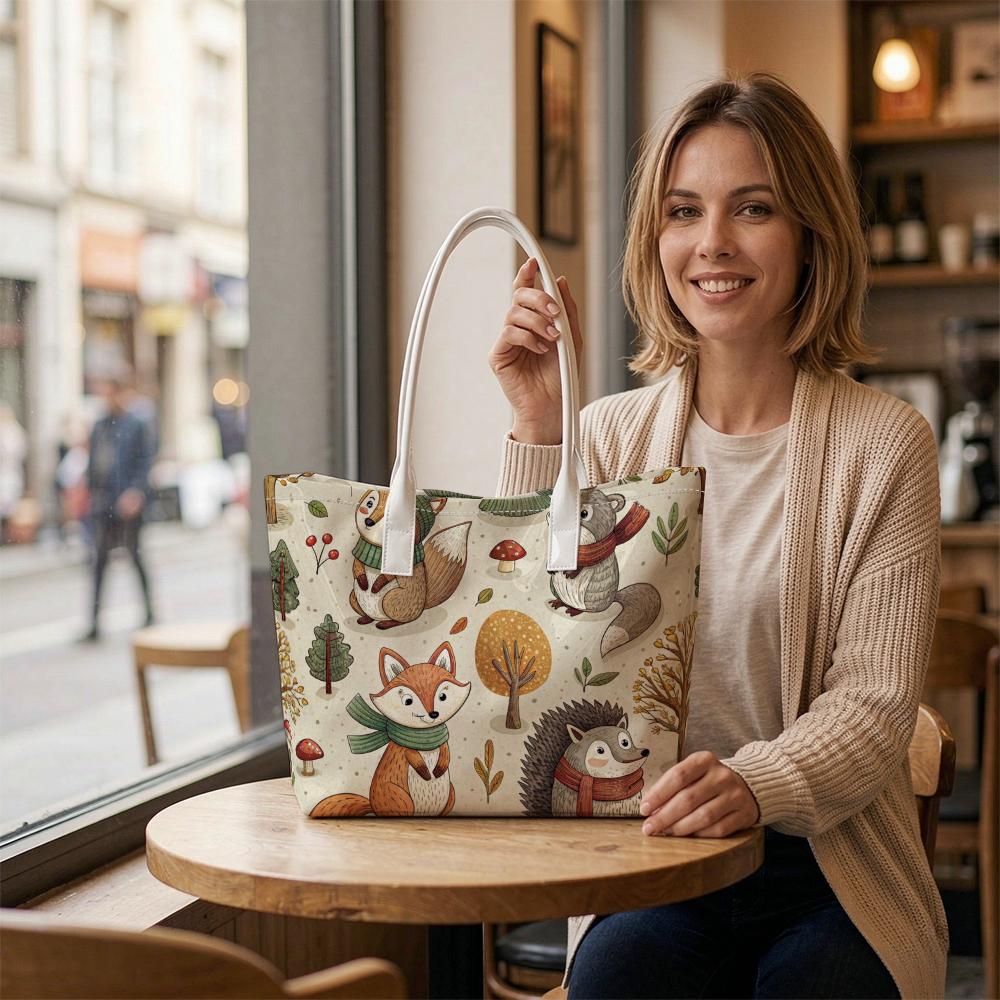 Cute Forest Animal Print Tote Bag Large Capacity Daily Casual Lightweight Shoulder Bag for Women Shopping Travel Use