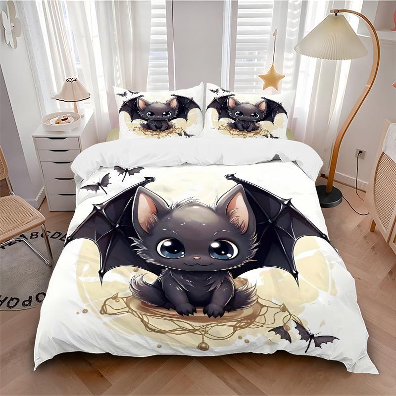 3pcs Delightful bat design Bedding Set, Including 1 Quilt Cover and 2 Pillow Shams, Without Filling, Soft and Comfortable Home Bedroom Fabri