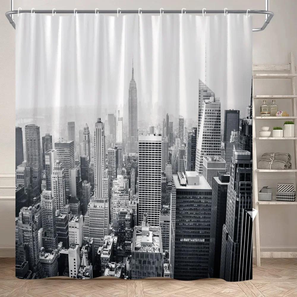 Urban Architecture Shower Curtain New York City Center Architectural Landscape Bathtub Partition Polyester Fabric Bathroom Decor