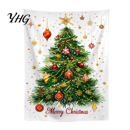 Festive Background Cloth Merry Christmas Tapestry, Wall Hanging Fabric Backdrop, Xmas Tree Winter Holiday Themed Decor Art for Living Room,