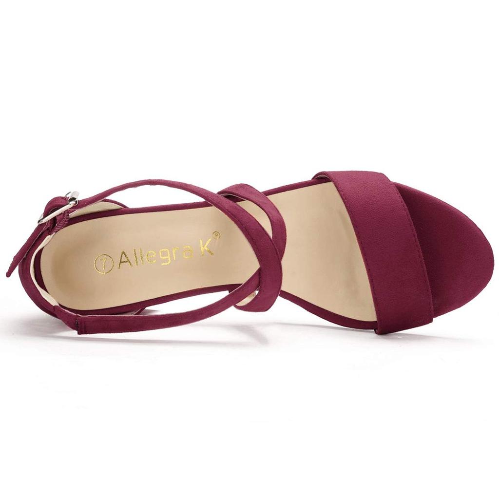 Allegra K Damen Sandalen mit offenem Zeh, mittlerem Absatz und Schnür-Knöchelriemen, Burgunderrot, Größe 26.0cm