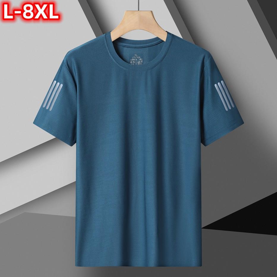 Плюс размер Ледяная шелковая футболка Круглый вырез с коротким рукавом Плюс размер Дышащая спортивная повседневная футболка L темно-синий