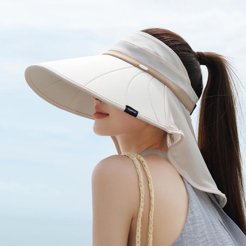 Summer Ice Silk Wide Brim Sun Hat With Neck Protection For Outdoor Travel