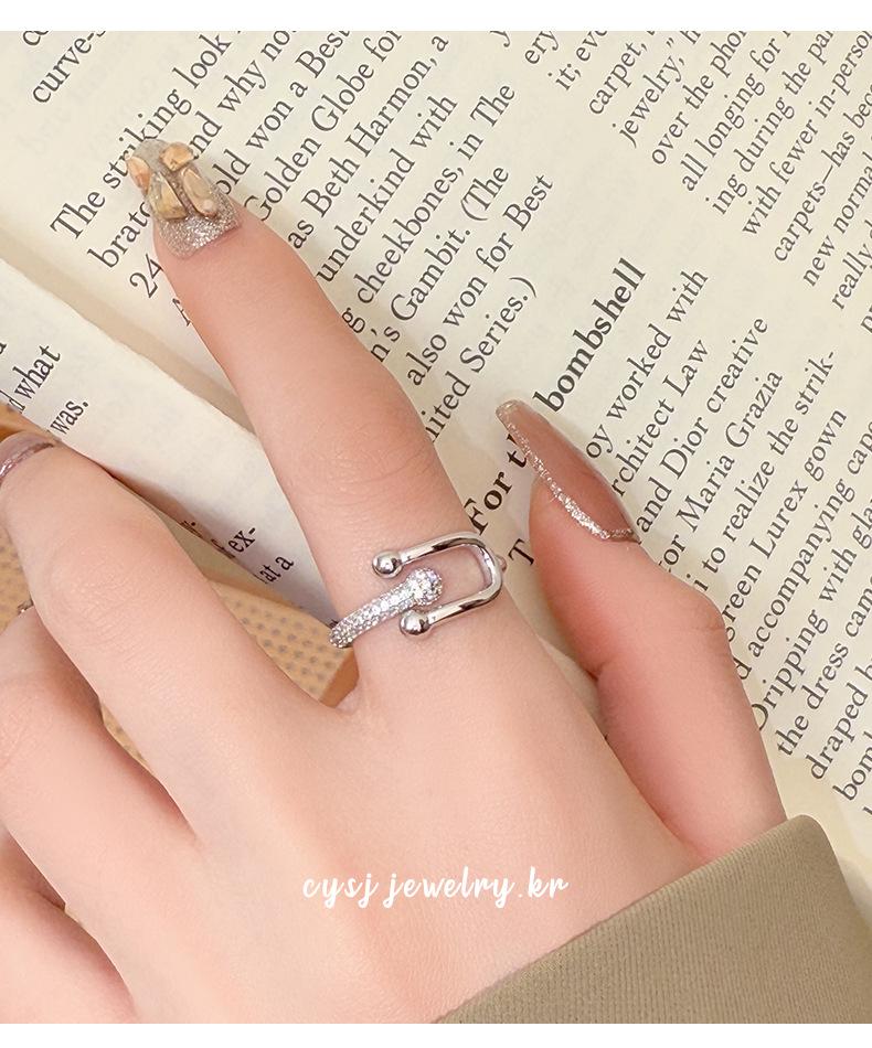 Cui Yan S925 Sterling Silver Korean U-Shape Horseshoe Ring - Women's Retro Fashion Index Finger Ring