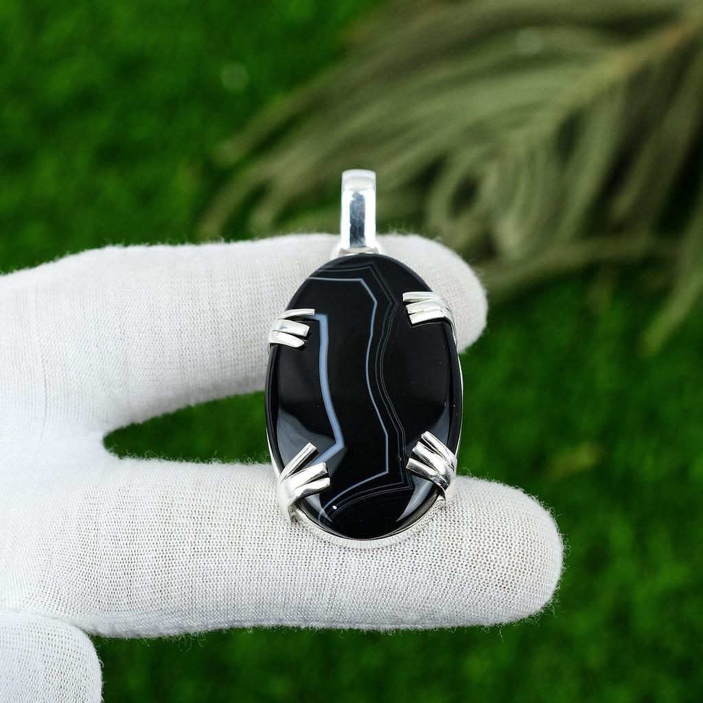 Pandantiv cu Piatră Prețioasă Sardonyx Natural Lucrat Manual Argint Sterling 925 Bijuterii Indiene