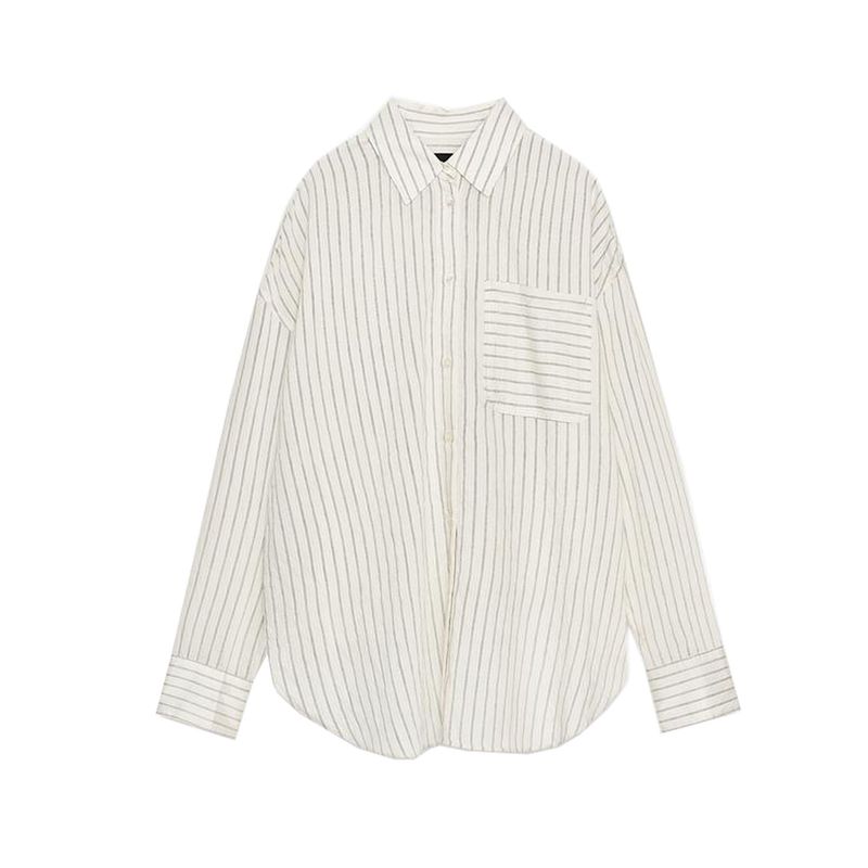 Autumn New Women Clothes French Style Minimalist Style Lapel Long Sleeve Single-Breasted Stripe Shirts Top 9479077