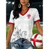 2026 New Women V Neck England Football T-Shirt Print Short Sleeve Jersey Ladies National Soccer Fan Matchday Casual Tops