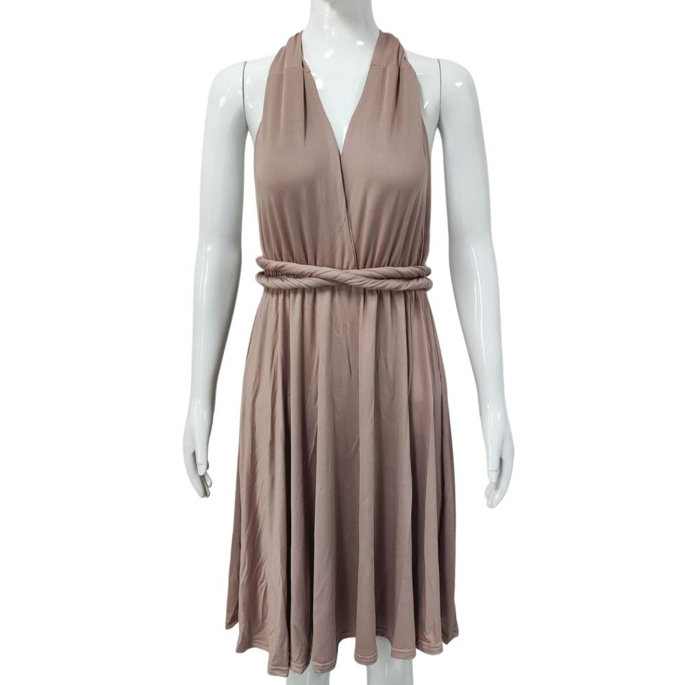 

Summer popular women s clothing, solid color straps, sexy backless short skirts, multiple bridesmaid skirts, one piece XL хакі