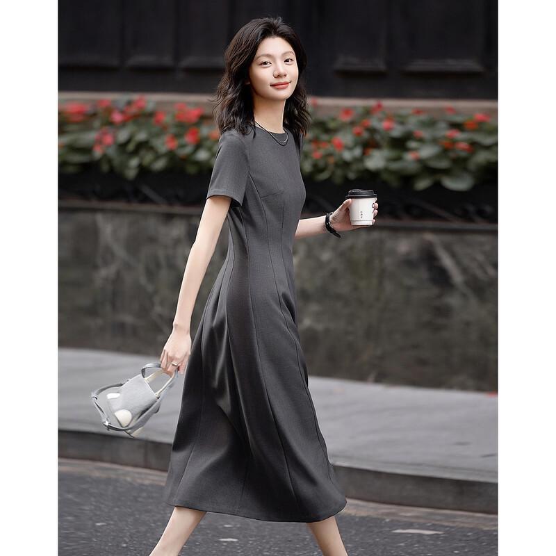 Demana French Two-Tone Floral Waist-Cinching Tea Dress S