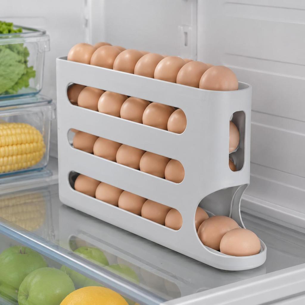 4 Tier Fridge Egg Rack Automatic Rolling Egg Holder Storage Box Container Kitchen Refrigerator Egg Dispenser Fridge Organizer