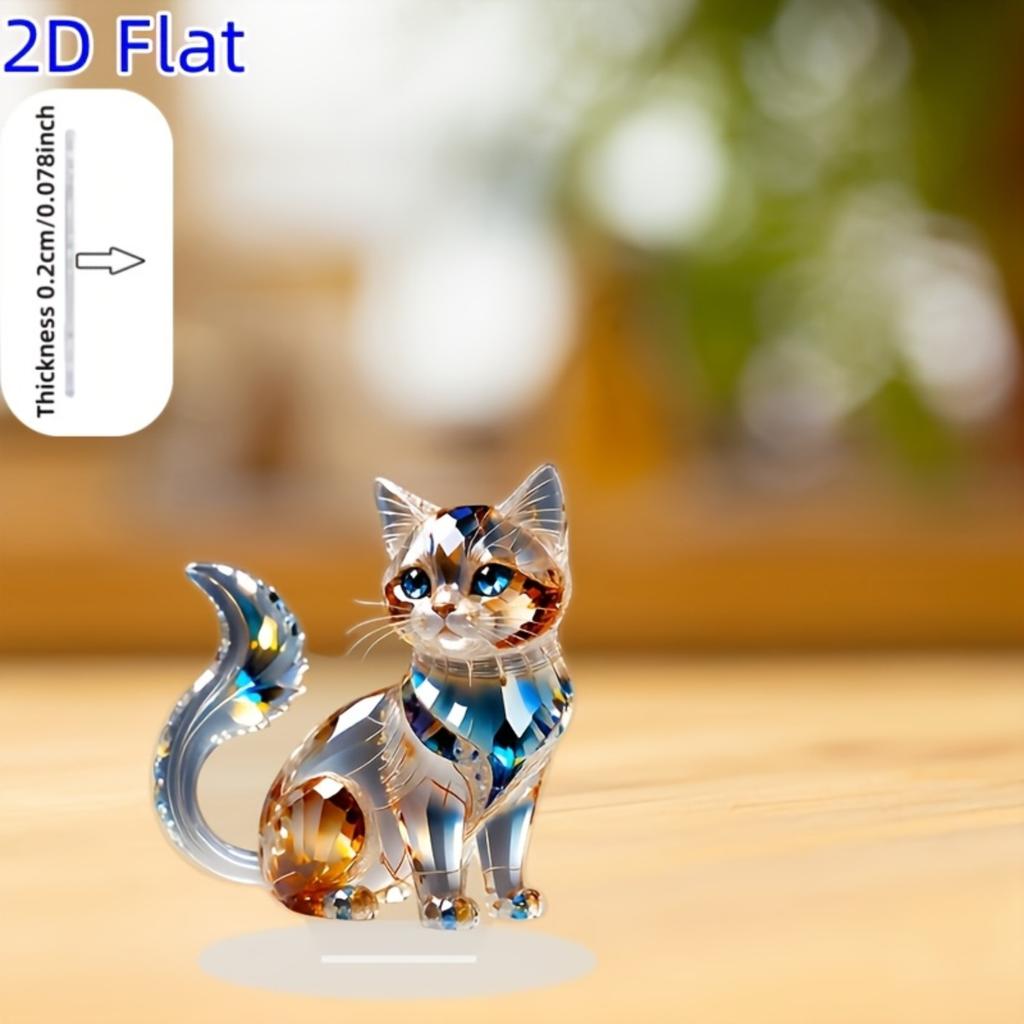 2D Flat Crystal Cat Acrylic Desktop Ornament -perfect Gift for Valentine's Day, New Year's, and Easter. Ideal for Home, Office, and Bedroom Decor