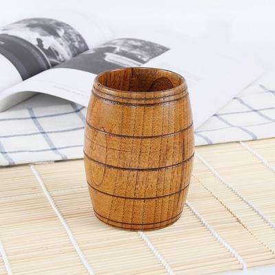 Wooden Cup Barrel Shaped Classical Natural Solid Wood