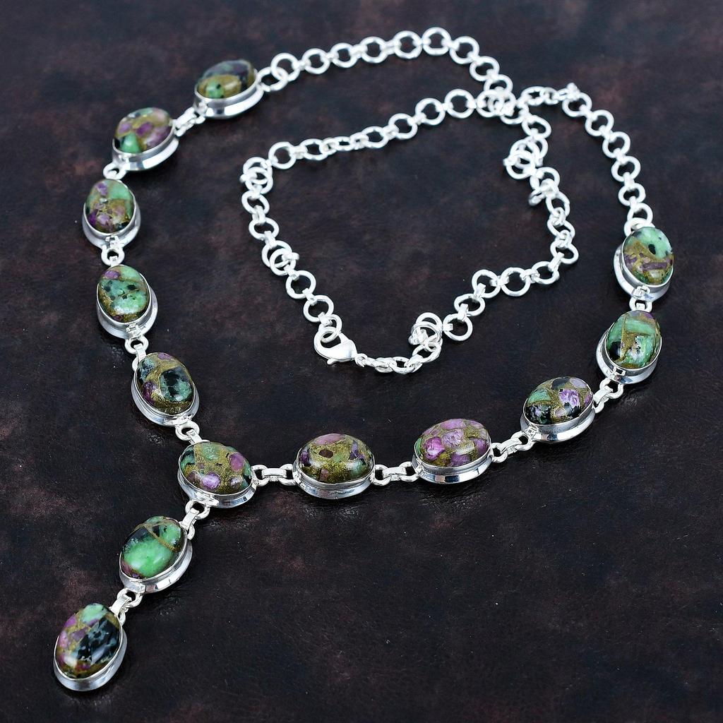 Copper Ruby Zoisite Necklace Gemstone Jewelry 925 Sterling Silver Adjustable Chain Necklace Handmade Necklace Gift for Wife Designer Jewelry