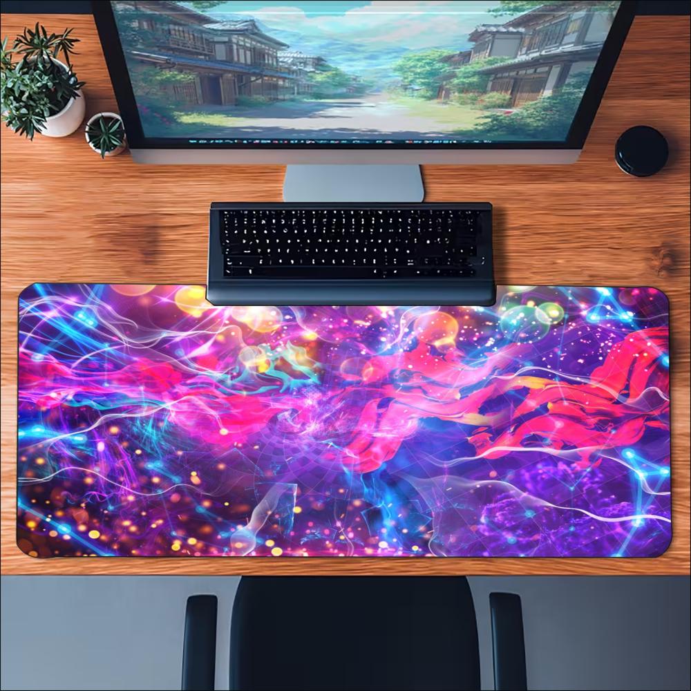 Shimmering Nebula Gaming Mousepad Bright Universe Star Art Deskmat NonSlip Rubber Stitched Edge Pad For Home Pc Gaming Lovers