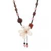 Bohemia White Hollowed-out Five-petal Flower Pendant Wooden Beads Black Rope Woven Necklace for Women Jewelry Two Ways To Wear