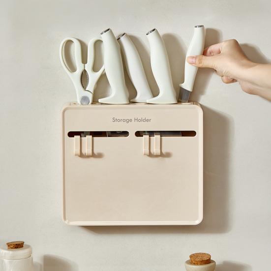 Wall-Mounted Knife & Utensil Holder No-Drilling Adhesive Rust-Resistant Knife Rack for Knives Spatulas Space-Saving Kitchen Organizer with Ventilated