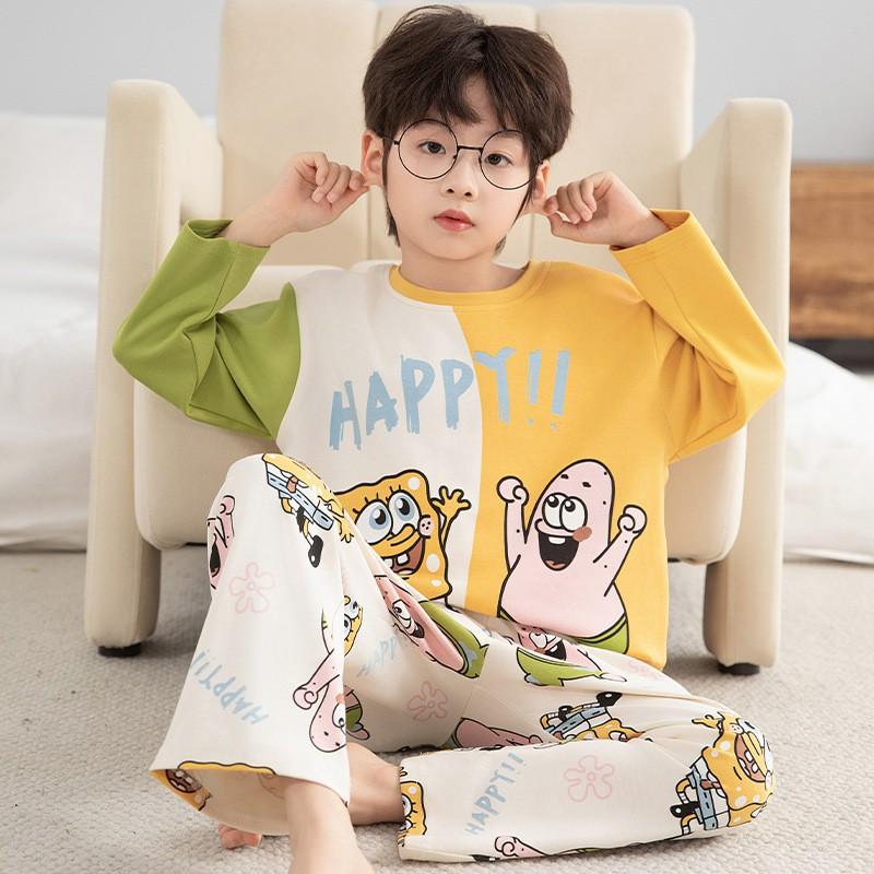 100% Combed Cotton Boys Pajama Set Long Sleeve Cartoon Print Sleepwear Teens 8 Years Lightweight Home Wear