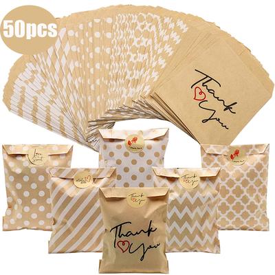 25/50 Piezas 13x18cm Bolsas de Papel Kraft de Agradecimiento Bolsas para Dulces Recuerdos de Boda Bolsa para Empaquetar Galletas Para Invitado Decoración de Fiesta de Cumpleaños Bolsita de Regalo