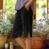 Women's Fashion Solid Color Loose Pocket Elastic Waist Cotton Linen Casual Five Pants