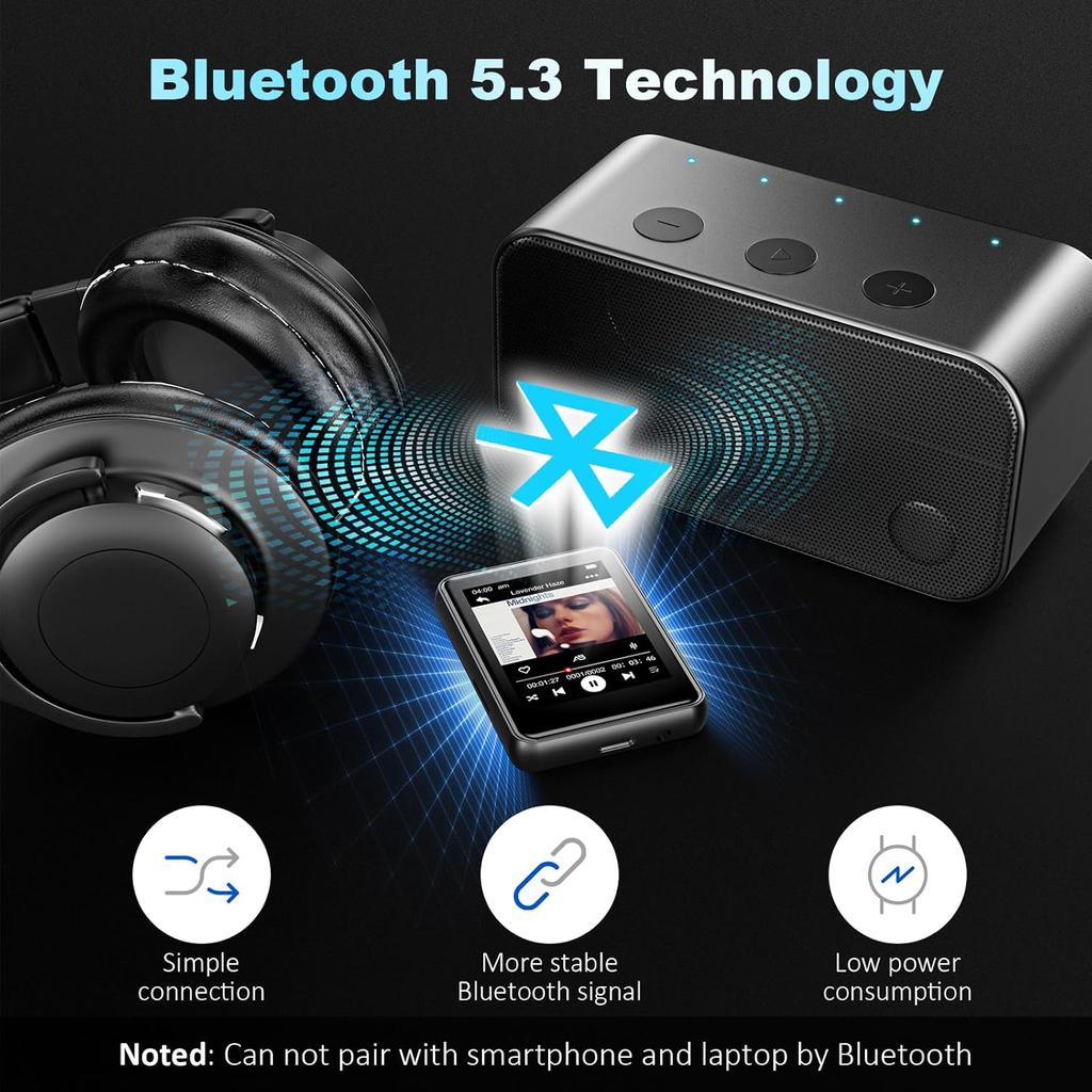 MP3 Player with Bluetooth, Full Touch Screen Music Player with Speaker and Micro SD Card Slot, 64GB Audio Player, FM Radio, Voice Recorder,